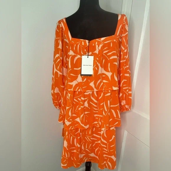 Who What Wear NWT Orange Tropical Patterned Women's Dress - Picture 4 of 4